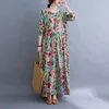 Casual Dresses Cotton Vintage Floral Print Long Sleeve Spring Autumn For Women 2023 Loose Elegant Dress Beach Robe Longue Femme WD32