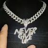 Pendant Necklaces Men Women Hip Hop NEVER GIVE UP Pendant Necklace 13mm Crystal Cuban Chain HipHop Iced Out Bling Necklaces Fashion Charm Jewelry 230522