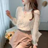 Blouses pour femmes bureau élégant dentelle col en v femmes Blouse chemise mode coréenne Tulle à manches longues femmes chemises dames bouton