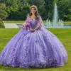 Блестящие фиолетовые платья Quinceanera на тонких бретелях с запахом Sweet 15 Gowns 3D Flower Bead Vestidos 16 Prom Party Wears