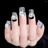 False Nails 24PCS/Set ABS Crystal Full Cover Nail Tips Bridal Patch Finished Piece Flower Diamond Art Manicure Tools