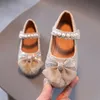 Sneakers Spring Girls Scarpe in pelle Princess Cute Bow Pearl Baby Girl Soft Bottom Kids Toddler SP118 230522