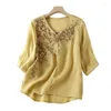 Women's Blouses Stylish Women Shirt Quick Drying Vintage Blouse V-neck Ladies Summer Embroidery Star Tops Dressing Up