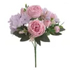 Fiori decorativi 30cm Bouquet artificiale di seta rosa peonia 10 teste e 6 gemme bellissimo finto per la decorazione domestica di nozze al coperto