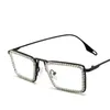 2023 Блеск Кристалл Тонкие солнцезащитные очки Женщины прямоугольные очки рамки Бланька Слаза Солнца для женщины роскошная мода UV400 SG537