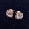 New 925 Sterling Silver Square Big CZ Diamond Earring Fit doreilles Jewelry Gold Rose Gold Plated Stud Earring Women Earrings