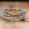 Bracelets Femme de qualité supérieure Bracelets Natural Opal Stone Rignestone 3 rangées Bracelet en cuir Bracelet Femme Femme Boho Bracelets Dropship