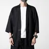 Ethnische Kleidung Schwarz Solide Männer Kimono Strickjacke Japanische Yukata Casual T-shirt Sommer Sonnencreme Männlicher Strand Offener Stich