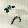Stud Küpe Vintage Diken Gül Çiçeği Kadınlar İçin Mavi Kristal Asimetrik Moda Düğün Takı Hediyesi
