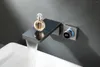 Bathroom Sink Faucets Modern Design Brass Faucet Waterfall Wash Basin High Quality Hand Tap One Handle Two Hole With Light