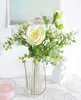 Decorative Flowers 2 Bundles Artificial Silk Peony Roses Babys Breath Eucalyptus Leaves Wedding Bridal Bouquets For Table Centerpieces