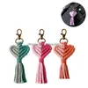 Keychains Lanyards Vintage Hand Woven Keychain Creative Heart Shaped Tassel Bag Decoration Pendant Key Chain Valentine Day Gift KE DHXTM