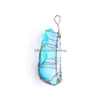 Collares pendientes Colgantes de pilar de cristal azul natural Hecho a mano Alambre de cobre antiguo Árbol de la vida envuelto para collar Joyería N3749 Dhob5
