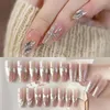 Faux Ongles 24pcs Nail Tips Press On Amovible Full Cover Long French Ballerina Silver Butterfly Fake