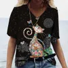 T-Shirt Summer Fashion Comic Cat 3D Print Cotton Short Sleeve Top V-Neck Harajuku Casual Women's Clothing Oversized T-shirt P230523 good