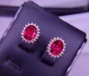 Studörhängen E708 Fina smycken Real 18K Rose Gold Red Tourmaline 3.1ct Gemstone Diamonds Studs for Women