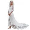 2023 High Low Bohemian Lace Wedding Dresses Sexy Illusion Back Split Front V Neck Boho Beach Bride Dress Half Sleeves Chic Country Style Bridal Gowns