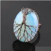 Solitaire Ring Natural Stone Opal Bead Antique Rings For Women Finger Jewelry Wire Wrapped Tree Of Life Adjustable X3054 Drop Deliver Dhv8E