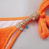 Damenbadebekleidung Solide Orange Badeanzug Frau 2023 Sexy Luxus Diamant Bikini Schnürung Tanga 2 Stück Rückenfrei Strand Badeanzug YSM230359