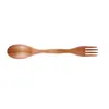 Spoons Wooden Simple Spoon Fork Outdoor Portable Mtifunctional Tableware Creative Design Dual Use Dinnerware Household Kitchen Tool Dhzu8