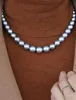 Chaînes charmantes 18 "9-10mm naturel mer du sud véritable gris collier de perles rondes pour les femmes bijouxchaînes chaîneschaînes