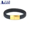 Bracelet Ailatu 10 pièces en gros classique noir bracelet en cuir véritable en acier inoxydable boucle magnétique bijoux pour hommes