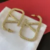 Stud 2023 Earrings Designer for Women Stud Luxury Gold Heart Shape Pearl Crystal Gold Double V Letter 925S Silver Jewelry Classica12