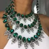 Halsband Dvacaman Luxury Green Multi Layered Design Leaf Rhinestone/Crystal Choker Halsband för kvinnor Bröllop Uttalande Halsbandsmycken