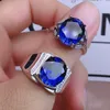 Küme halkaları çift safir tanrıça mizaç bayanlar açık iş erkekler adamı ring set aksesuarları kadınlar için