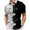 Herrpolos 2023 Summer Men Polo Shirt 3D Printed Strips Zipper Kort ärmar Patchwork Coconut Palm Streetwear Hip Hop T Shirts