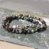 Bilezikler Taş Taşları Kadınlar Yoga Fil Takımı Bileği Mala 6mm Dalmatian Jasper ve Rhodonit Bilezik Erkekler için