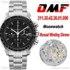 OMF 42mm Moonwatch Manual Winding Chronograph Mens Watch Sapphire Black Dial Stick Markers Stainless Steel Bracelet 311 30 42 30 0297L