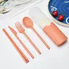 Dinnerware Sets 5pcs Travel Picnic Cutlery Four-piece Outdoor Portable Tableware Set Wheat Straw Material Easy To Clean And Bacteria