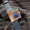 MGF Reverso Tribute Duoface 398258J JLC 854A/2 Automatic Mens Watch Steel Case Blue White Dial Blue Leather Strap JL