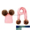 Chapeaux Foulards Ensembles 2 Pièces Ensemble Filles Garçons Mignon Hiver Enfants Bébé Garder Au Chaud Enfants Tricot Laine Fourrure Double Boule Chapeau Crochet C Dhgarden Dhoik