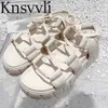 Zomerplatform sandalen vrouwen kruis veter dikke zool schoenen dames echt leer zwart beige sandalen vrouw sandalias mujer x230523