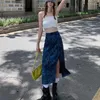 Skirts Rimocy 2023 Tie Dye Denim Skirt Women Punk Gothic Split High Waist Woman Streetwear Y2K A-Line Long Female