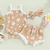 Ensembles de vêtements été enfant en bas âge né bébé filles vêtements gaufre imprimé fleuri sans manches body volants cordon shorts bandeau 230522