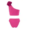 Kvinnors badkläder sexig hög midja bikini set en axel kvinnor bandeau baddräkt ruffle strand slitage push up baddräkt biquiniwomen's