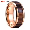 Bande da 8 mm maschi in oro rosa fasce tungsteno anello in carburo naturale intarsio in legno rosso scuro adattamento nuovo design fedi nuziali