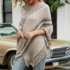 Schals 2023 Herbst Winter Frauen Pullover Poncho Stricken Capes Mantel Pullover V-ausschnitt Unregelmäßige Saum Quasten Mantel Gestreifte Gestrickte Pullover