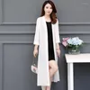 Kvinnors blusar 2023 Sexig se genom Long Kimono Cardigan Black White Chiffon Blus Beachwear Women Topps Sun Protection Shirt