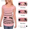 Maternité Tops Tees Été Maternité Femmes Mignon Drôle Imprimer T-shirt Grossesse Porter Rayé Bande Dessinée Bébé À Manches Courtes T-shirt Vêtements pour Enceinte T230523