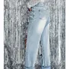 Jeans strappati da donna Jeans dritti con catena a foro cavo vintage Pantaloni lunghi in denim larghi a vita alta autunno Pantaloni casual streetwear