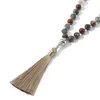 Colliers Natural Bloodstone 108 Mala Collier noué perlé semi-anice de méditation yoga japamala bijoux avec arbre de vie pendentif