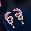 Noeud Pera Hyperbole rose vif CZ plaqué or longue rotation symétrique boucles d'oreilles pendantes pour femmes fête de fiançailles bijoux cadeau E758