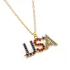 Pendant Necklaces American Flag Necklace American Love Heart Pentagon American Flag Necklace All Ice Rhinestone Men's Hip Hop Stone Pendant Necklace G220522