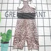 Leopard Print Yoga Outfit Women Sport Crop Top Stretchy Yoga Leggings Summer Two Piece Tracksuit293b