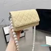 Дизайнер -Pearl Beads Beadling Bags Серебряная аппаратная ягнята Дизайнерская кожа Алмазная решетка Женщины Клап