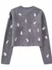 Femmes Tricots Mignon Dames Printemps Tricoté Gris Cardigans Outwear Femmes Broderie Court Chandails Femme Casual Chic